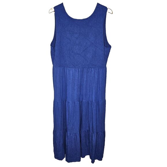 J. Jill‎ Blue Smocked Tiered Maxi Dress  Sleeveless Stretch Glitter Size 2X Plus - Picture 4 of 7